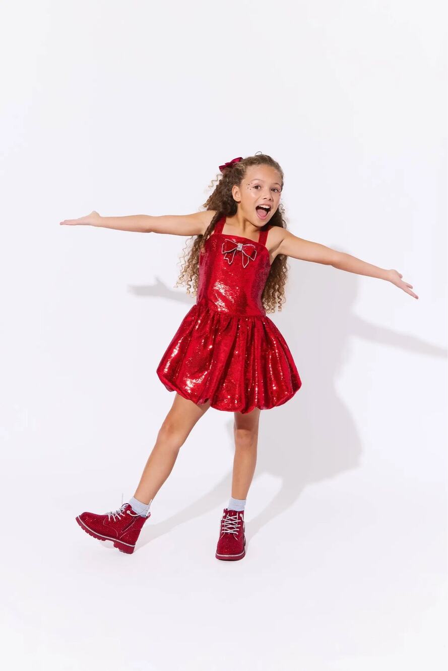Lola + the boys Ruby Red Sequins Bubble Bow Dress NEW GIRLS 10T